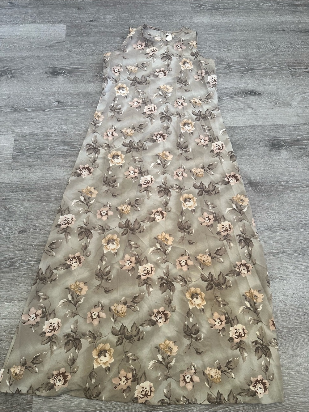 Vintage Tempted Floral Maxi Skirt in Sage and Beige